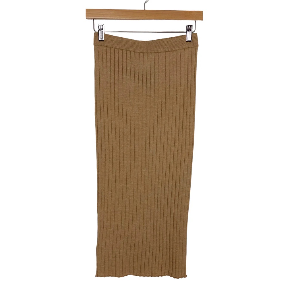 Heartloom Ribbed Tan Midi/Maxi Skirt